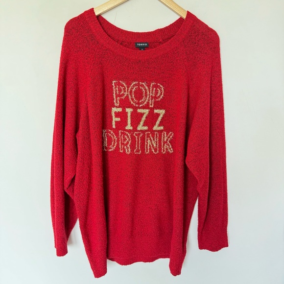 Torrid Pop Fizz Drink Sweater with Tinsel Christmas New Years Holiday Size 3 - Picture 3 of 7